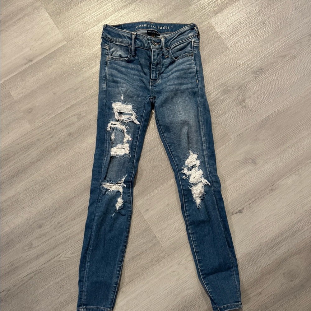 American Eagle Ripped Jeans Next Level Stretch Size 0 Short
